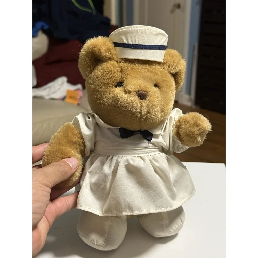 Vintage Jerry Elsner Pets Nurse Bear Plush Stuffed Animal White Dress Hat